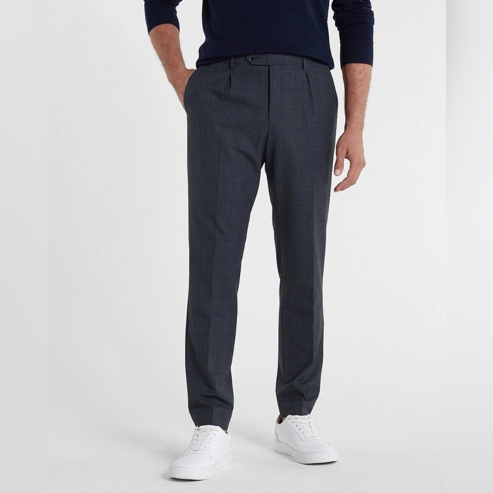 Express Extra Slim Plaid Modern Tech Pants Mens Size 32x32 Dusty Blue